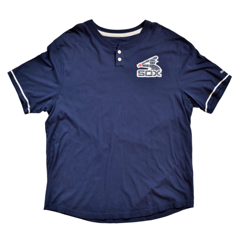 Reebok Retro Chicago White Sox Cooperstown Henley Shirt XL Navy MLB Baseball